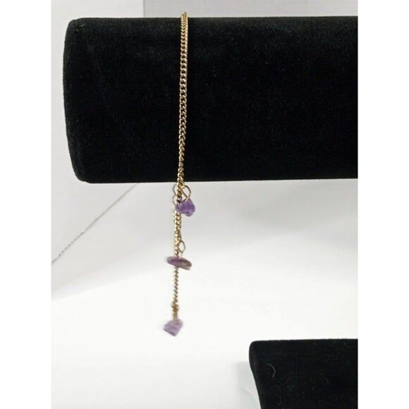 Vintage Amethyst Triple Station Point Gold Tone Bracelet - Picture 5 of 7